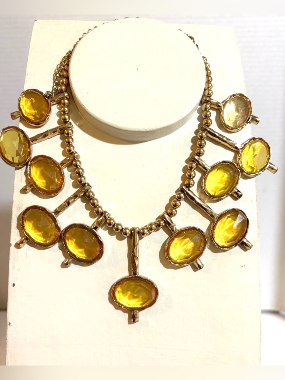 Fashion Jewelry Gold-Tone Necklace with Yellow Faceted Stones